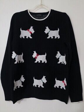 Anthropologie Calligraphie Scottish Terrier Dog Knit Sweater Whimsical Small